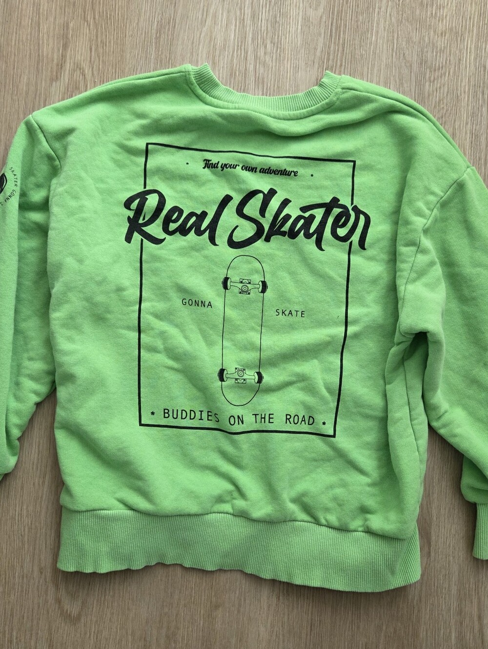 Zara Real Skater Neon Green Graphic Crewneck Sweatshirt Kids 8/10